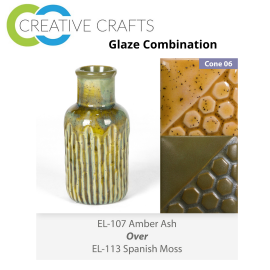 Amber Ash - EL107 over Spanish Moss EL113 Glaze Combination Amber Ash - EL107 over Spanish Moss EL113 Glaze Combination